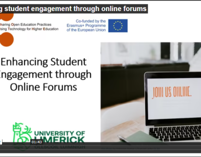 Presentation slide consisting of a picture of a laptop and the title of this blogpost, "Enhancing student engagement through online forums".